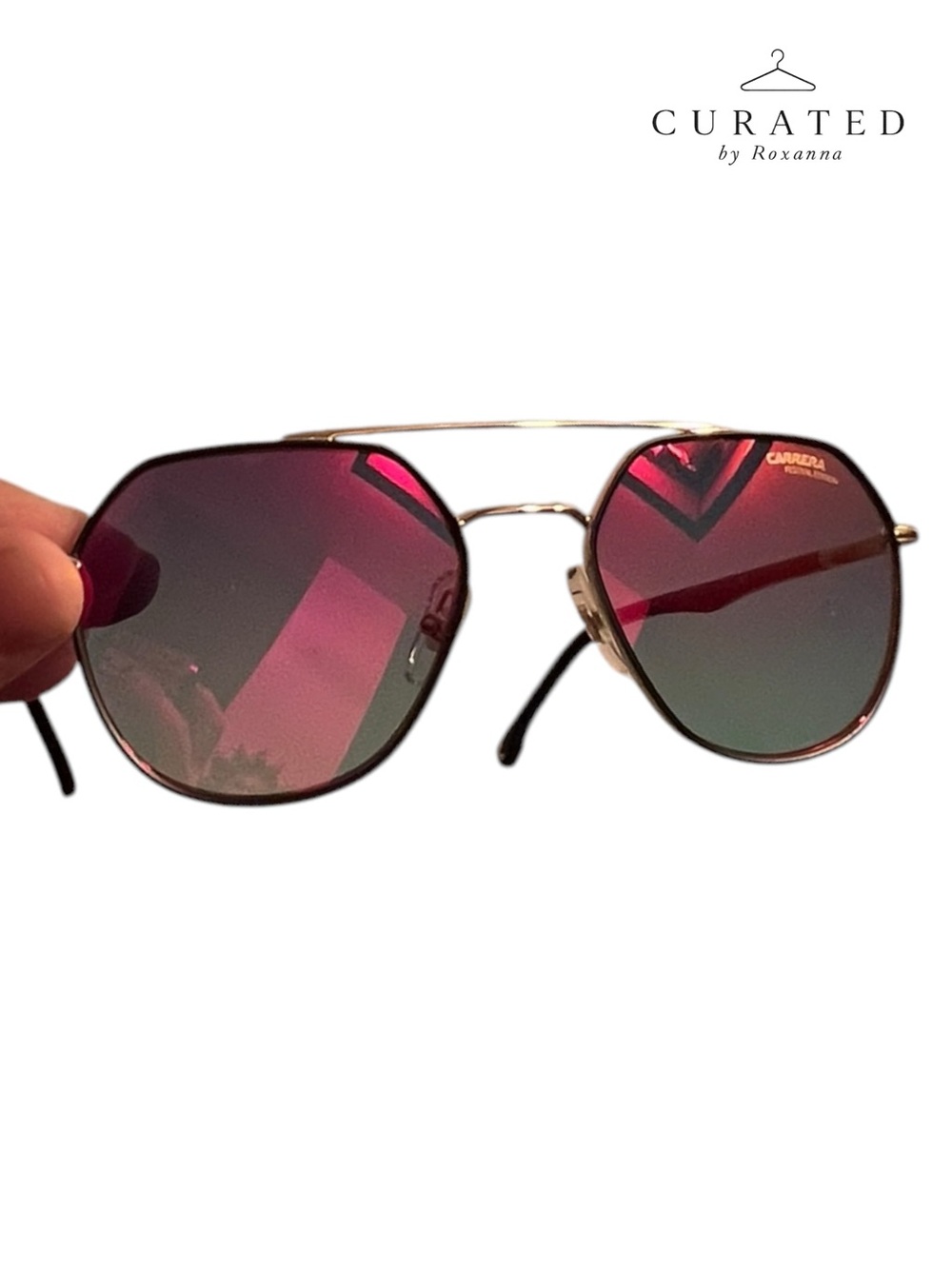 Carrera Festival Edition Mirror Aviator Sunglasses Gold Frame Rose Mirror Lens